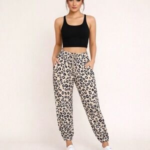 Olivaceous Leopard Sz M Y2K Boho Streetwear Oversized Pull On Joggers Pants